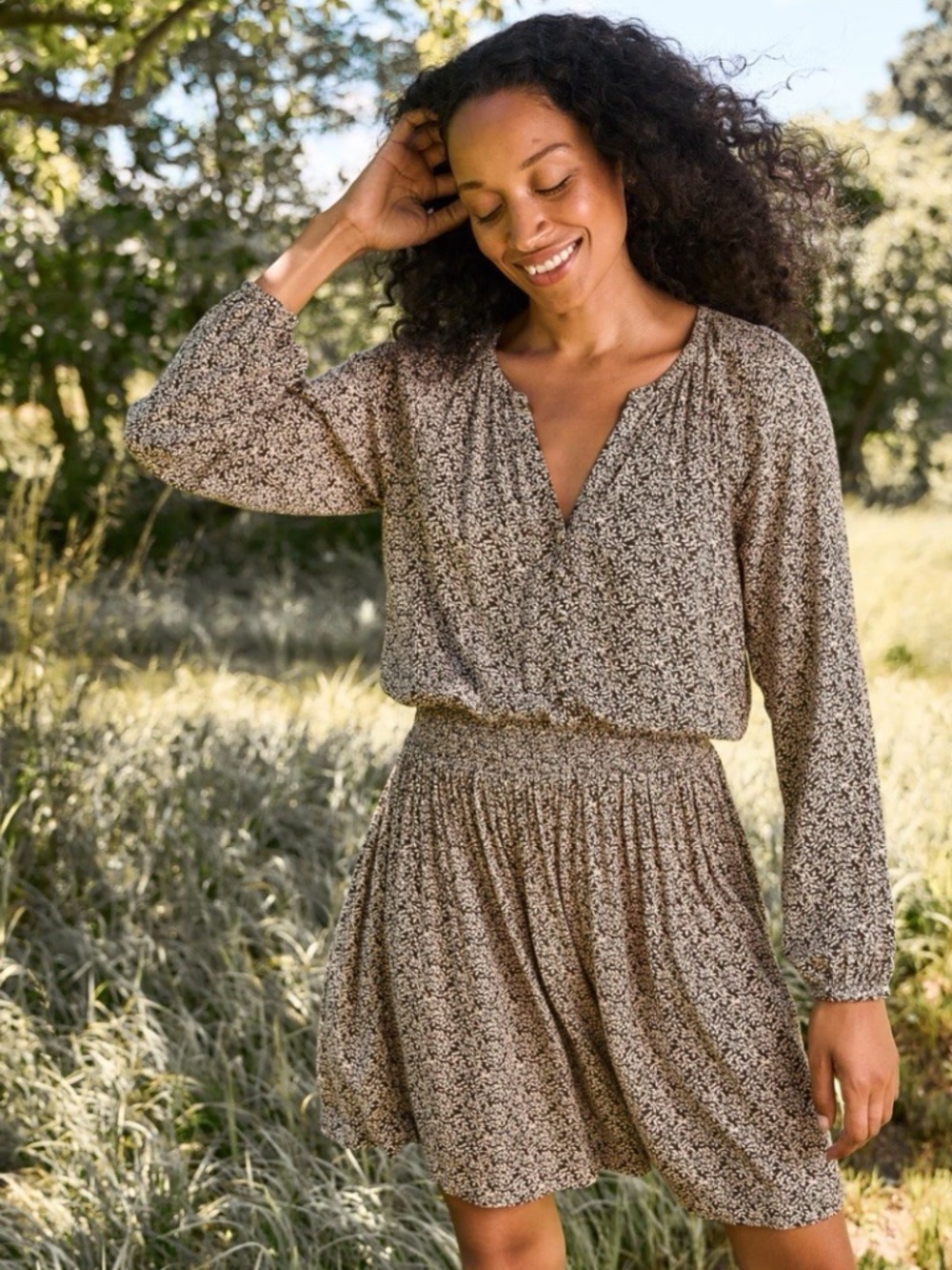 Faherty Montara Leaf‎ Long Sleeve Dress S